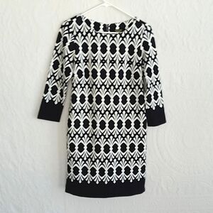 Taylor Black White Geometric Long Sleeve Midi Dress Classy Boho Western Stylish